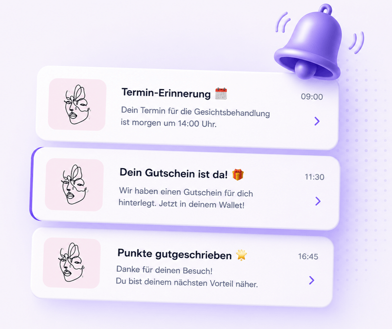 In-App-Benachrichtigungen mit Terminerinnerungen, Gutscheinen und Statuspunkten